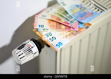 Immagine simbolica e illustrazione i costi di riscaldamento sono in costante aumento a causa dell'aumento del prezzo del petrolio e del gas di riscaldamento al 09 agosto 2022 a Marktoberdorf © Peter Schatz / Alamy Live News MR=Sì, modello rilasciato Foto Stock