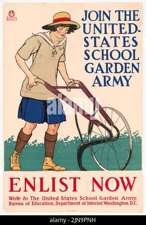 Unisciti all'esercito statunitense di giardini scolastici – arruolarsi subito (1918) poster americano della prima Guerra Mondiale di Edward Penfield Foto Stock