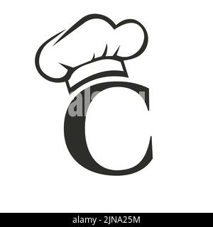 Logo del ristorante lettera C con modello Chef Hat Vector. Ristorante Chef Hat simbolo logo Illustrazione Vettoriale