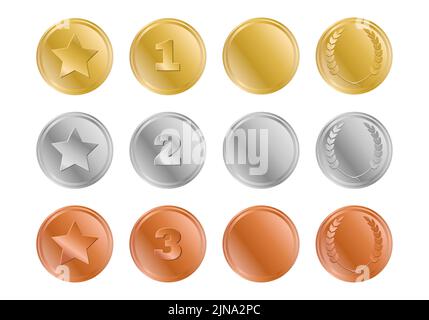 Medaglia d'oro, d'argento e di bronzo con corone e luoghi Illustrazione Vettoriale