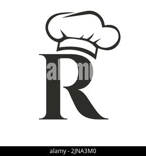Logo del ristorante Letter R con modello Chef Hat Vector. Ristorante Chef Hat simbolo logo Illustrazione Vettoriale