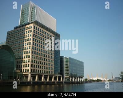 A scenic view of buildings in Canary Wharf, South Quay, Pan Peninsula, London, United Kingdom Stock Photo