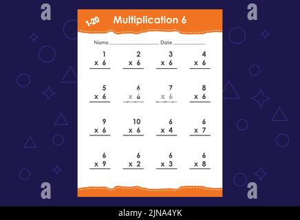 Moltiplicazione matematica di base per i bambini. Un foglio di lavoro educativo per i bambini. Disegno vettoriale Illustrazione Vettoriale