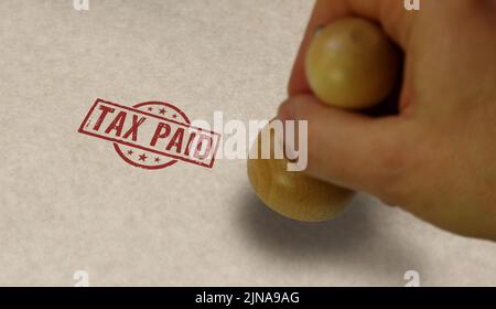 Timbro e timbratura a pagamento. Concetto di tassazione delle imprese e del reddito. Foto Stock