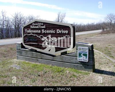 Talimena Scenic Drive - Oklahoma state Sign Foto Stock