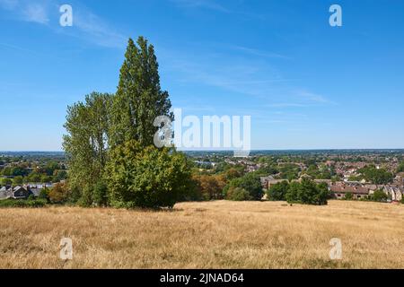 Vista sulla campagna da Harrow-on-the-Hill, Greater London UK, guardando verso nord-ovest verso Buckinghamshire Foto Stock