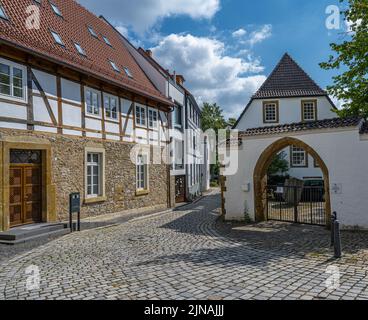 Vecchie Case nel centro di Bielefeld, Germania Foto Stock