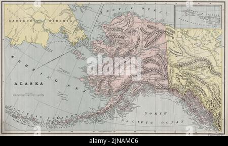 Mappa dell'Alaska, Mappa dell'Alaska, Poster dell'Alaska, Mappe dell'Alaska, Alaska Stampa, Alaska Download, retro Alaska Map, Vintage Alaska Map, USA Map, USA Poster Foto Stock