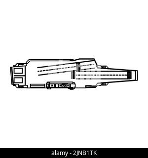 Vettore aereo nave militare vettore icona schema. Nave da guerra Navy con arma e aereo. Combattente di trasporto di guerra della nave da guerra isolato wh Illustrazione Vettoriale