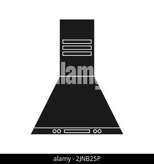 Cappa da cucina apparecchio nero solido vettore disegno interno. Attrezzatura domestica per fornello isolato bianco backround. Illustrazione Vettoriale