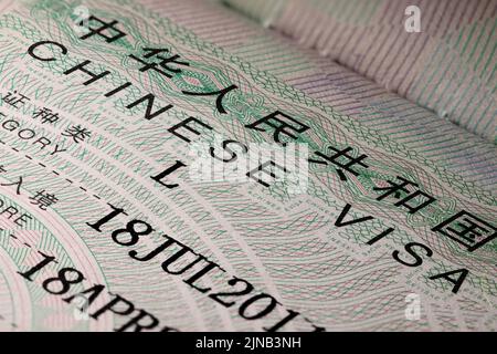 Adesivo per visto cinese nel passaporto Foto Stock