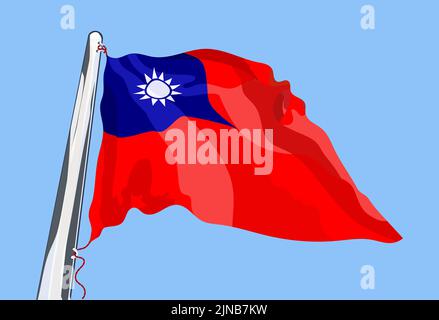 Bandiera di Taiwan. Ondeggiamento nel vento. Vettore Illustrazione Vettoriale