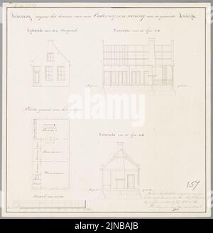 Teekening wegens het bouwen van eene onderwijzerswoning te Andijk 1 techn.tek. Handschrift, Foto Stock