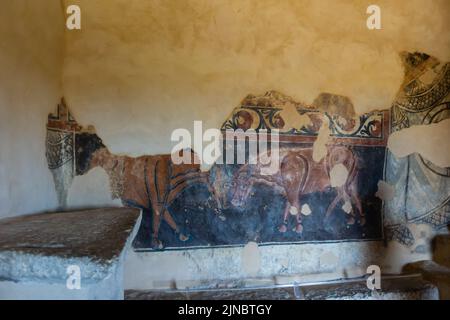 Pitture murali all'interno dell'Eremo di San Baudelio de Berlanga Foto Stock