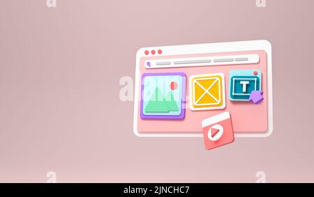 3D ottimizzazione SEO, analisi web e seo marketing social media concetto. illustrazione 3d Foto Stock