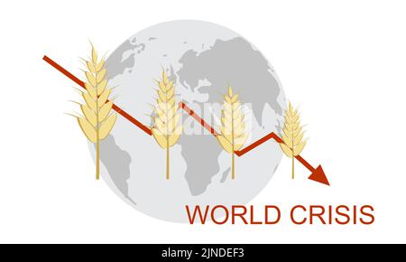 Crisi alimentare. Grano ucraino. Mancanza di pane. Conflitto russo-ucraino. Simbolo agricolo. Un grafico di grano di raccolto diminuito. Agroalimentare. Illustrazione Vettoriale