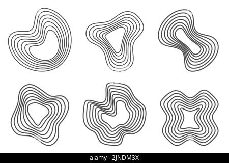 Alberi anelli modelli organici. Cerchi delle linee topografiche. Forme di contorno ondulate della natura. Icone vettoriali topografiche Illustrazione Vettoriale