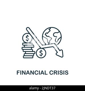 Icona della crisi finanziaria. Icona monocromatica Simple Line Economic Crisis per modelli, web design e infografiche Illustrazione Vettoriale