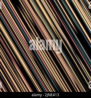 Linee diagonali a strisce luminose strisce neon con movimento astratto colorato e luminoso e linee di velocità su sfondo nero per sfondi Foto Stock