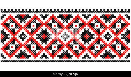 Senza cuciture tradizionale Ucraina motivo ornamento slavo ricamato a croce. Rosso nero e bianco. Illustrazione Vettoriale