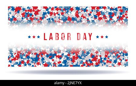 Biglietto d'auguri per il Labor Day o biglietto d'invito. Illustrazione di una festa nazionale americana con una bandiera statunitense. Illustrazione vettoriale Illustrazione Vettoriale