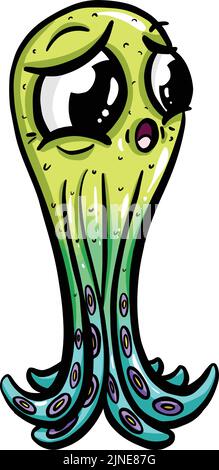 Octopus Squid Cartoon personaggio Mascot guardando sorpreso Illustrazione Vettoriale