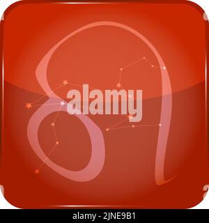 12 costellazioni icona pulsante rosso con forma a stella aggiunta: Leone Illustrazione Vettoriale