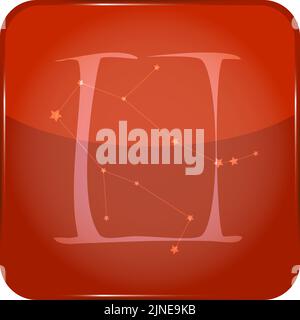 12 costellazioni pulsante rosso icona con forma a stella aggiunto: Gemini Illustrazione Vettoriale