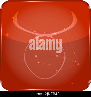 12 costellazioni pulsante rosso icona con forma a stella aggiunto: Toro Illustrazione Vettoriale