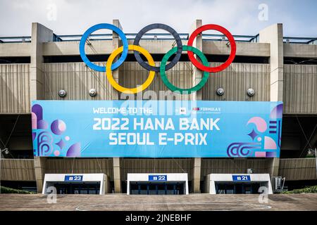 Seul, Corea del Sud. 11th ago, 2022. Sede dei Giochi Olimpici di Seul 1988 durante l'ePrix di Seul 2022, 10th° meeting del Campionato Mondiale ABB FIA di Formula e del 2021-22, sul circuito di Seul Street dal 12 al 14 agosto, a Seul, Corea del Sud - Foto Julien Delfosse/DPPI Credit: DPPI Media/Alamy Live News Credit: DPPI Media/Alamy Live News Foto Stock