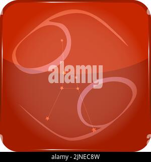12 costellazioni icona pulsante rosso con forma a stella aggiunta: Cancro Illustrazione Vettoriale