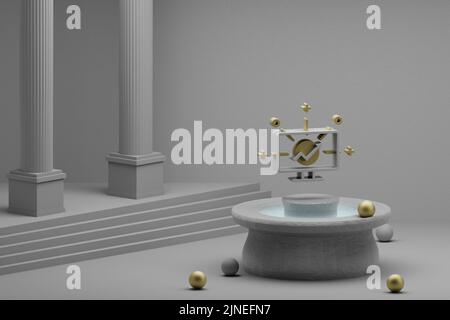 Belle illustrazioni astratte computer simbolo icona su una fontana e sfondo colonna. illustrazione del rendering 3d. Foto Stock