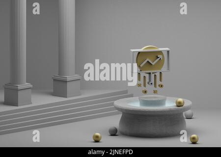 Belle illustrazioni astratte icona simbolo della schermata dati su una fontana e sfondo colonna. illustrazione del rendering 3d. Foto Stock