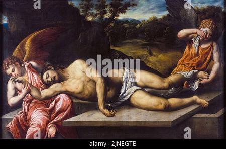 Parigi Bordone, Cristo morto lutto dagli Angeli, pittura in olio su tela, 1545-1555 Foto Stock