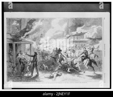 La distruzione della città di Lawrence, Kansas, e il massacro dei suoi abitanti dai guerriglieri ribelli, Agosto 21, 1863 Foto Stock