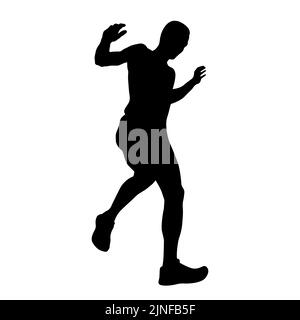 corridore maschio che corre giù silhouette nera di montagna Foto Stock