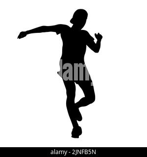 atleta runner che scendono la silhouette nera di montagna Foto Stock