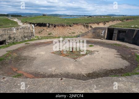 Nesheim, Norvegia - 30 maggio 2022: Campo di tiro e allenamento Marka. Stazione aerea Lista. Era una batteria costiera dell'esercito con la più grande potenza di fuoco dell'area Foto Stock