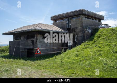 Nesheim, Norvegia - 30 maggio 2022: Campo di tiro e allenamento Marka. Stazione aerea Lista. Era una batteria costiera dell'esercito con la più grande potenza di fuoco dell'area Foto Stock