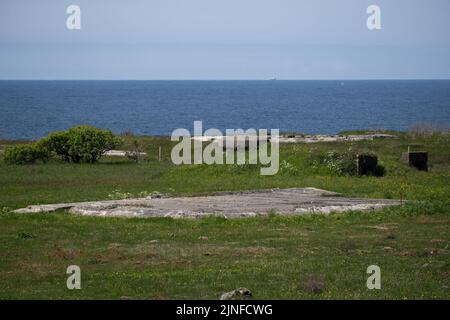 Nesheim, Norvegia - 30 maggio 2022: Campo di tiro e allenamento Marka. Stazione aerea Lista. Era una batteria costiera dell'esercito con la più grande potenza di fuoco dell'area Foto Stock