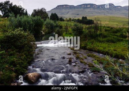 La sorgente del fiume Little Mooi nella provincia di KwaZulu Natal in Sudafrica, sulle montagne Drakensberg Foto Stock