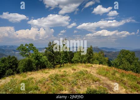 Vertice di Sant Benet, nella regione delle Guilleries in estate (la Selva, Catalogna, Spagna) ESP: Cumbre de Sant Benet, en la Región de las Guilleries Foto Stock