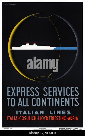 Servizi Express per tutti i continenti. Linee italiane di Lucio Fontana (1899-1968). Poster pubblicato nel 1935 in Italia. Foto Stock