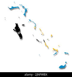 Mappa delle bandiere delle Bahamas su sfondo bianco 3D illustrazione con tracciato di ritaglio Foto Stock