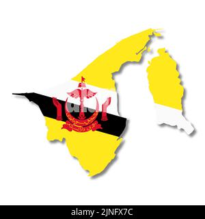 Mappa delle bandiere Brunei su sfondo bianco 3D illustrazione con tracciato di ritaglio Foto Stock