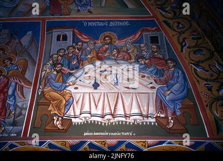 Atene Grecia Agios Georgios Chiesa del XIX secolo sul Colle Lykavittos - affresco del Gesù Cristo e degli Apostoli nell'ultima cena Foto Stock