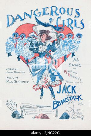 Dangerous Girls (1897) come cantato nella produzione di Jack and the Beanstalk di Klaw and Erlanger, parole di Sidney Rosenfeld, Musica di Paul Schindley, pubblicata da Bates e Bendix. Copertina per musica spartiti. Illustrazione di Jules Paul Foto Stock