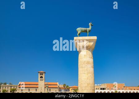 Statua del cervo in località Colosso di Rodi, Grecia, Europa. Foto Stock