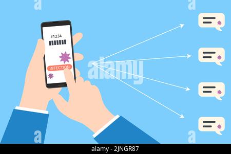 Immagine per notificare l'infezione da virus con l'applicazione per smartphone immagine vettoriale Illustrazione Vettoriale
