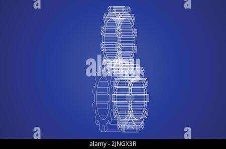 Illustrazione vettoriale della grafica a ingranaggi su sfondo blu che rappresenta una stampa blu Illustrazione Vettoriale